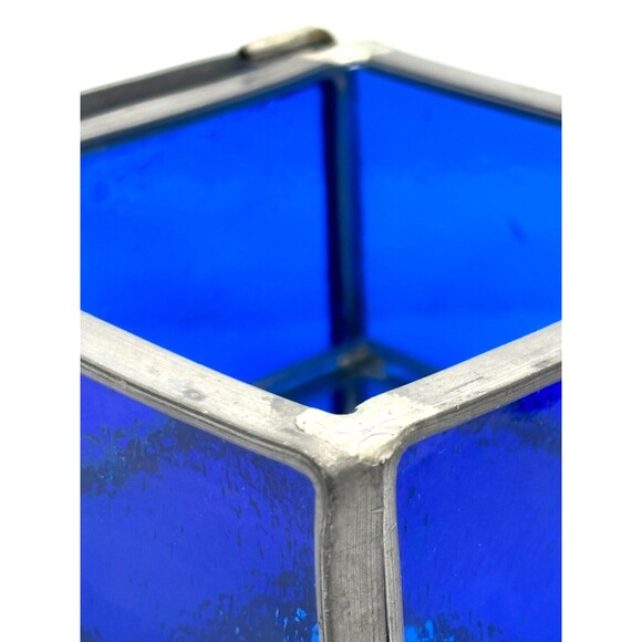 Stained Glass Trinket Box Cobalt Blue Mirrored Bottom Etched Stage Coach Hinged‎ - Picture 11 of 16